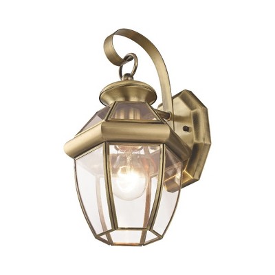 Antique Brass Monterey 1-Light Outdoor Wall Lantern with Clear Glass