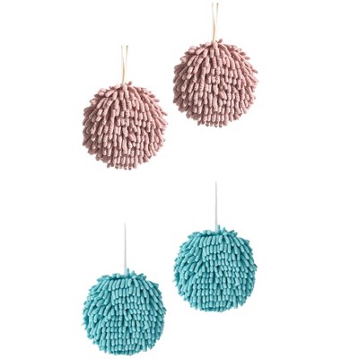 REGALWOVEN Soft Absorbent Fluffy Chenille Ball Bathroom Hand Towels with Wall Hook 4 Pack
