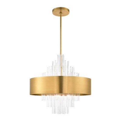 Natural Brass and Crystal 10-Light Drum Chandelier