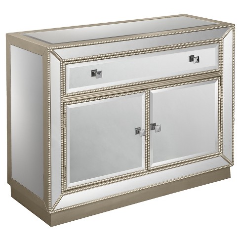 Storage Cabinet Two Door With Drawer Mirrored Christopher Knight