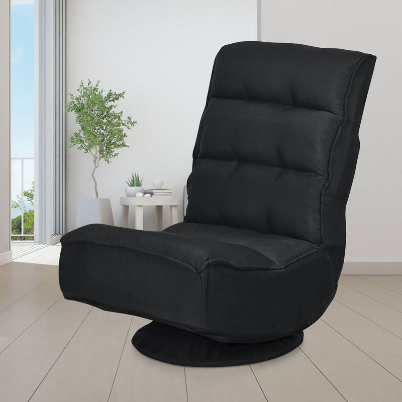 Costway Gaming Chair Fabric 6-Position Folding Lazy Sofa 360 Degree Swivel Black, 3 of 11