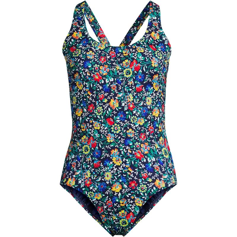 Lands' End Women's Chlorine Resistant Scoop Neck X-Back High Leg Soft Cup Tugless Sporty One Piece Swimsuit, 3 of 4