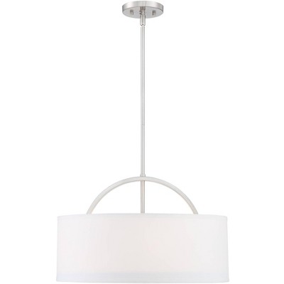 Elegant Brushed Nickel 23" Drum Pendant with White Linen Shade
