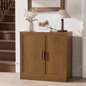 31 in. Tall Wood Grain Storage Cabinet in White, Storage Organizer with 2 Solid Wood Doors for Bedroom Living/Dinning Room - 1 of 4