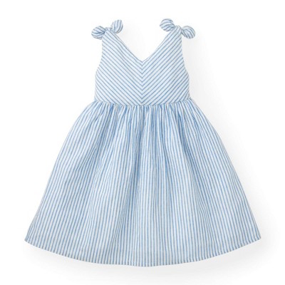 Image of Hope & Henry Girls' Bow Shoulder Swing Dress (Blue Stripe, 3-6 Months)