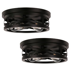 YANSUN 10.63 In. 2-Light Black Industrial Flush Mount Ceiling Light with E26 Bulb Base, Metal Frame (Light Bulbs Not Included) 2-Pack - 1 of 1