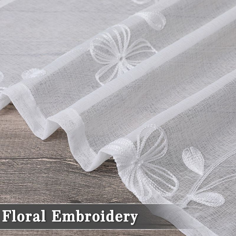 Floral Embroidered Voile Sheer Short Kitchen Curtains for Small Windows Bathroom, 2 of 6