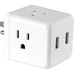 Power Gear 3-Outlet Grounded Cube Tap with 2 USB Ports 2.4A Surge 245J White - 1 of 4