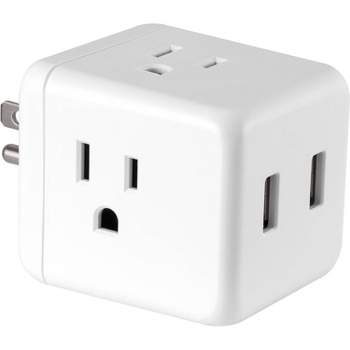Power Gear 3-Outlet Grounded Cube Tap with 2 USB Ports 2.4A Surge 245J White