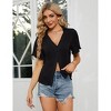 Clearlove Women's Pleated Short Sleeve Cardigan Lightweight Knit Open Front Cover Up with Draped Details - 2 of 4