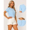 INSPIRE CHIC Women's Vintage Crew Neck Puff Sleeve Casual Plaid Gingham Blouse - 2 of 4