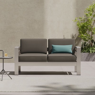 Coolbibila-Aluminum-Framed Patio Loveseat, Sofa For Outdoor With Water-Resistant Fabric Cushions, Upholstered Sofa