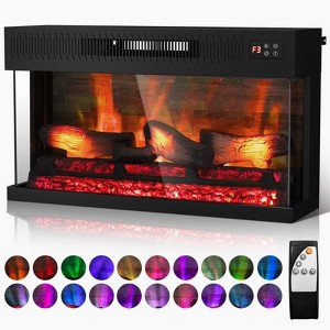 ROVSUN 36'' Electric Fireplace Insert w/Remote Control, 3-Side Glass Recessed Electric Fireplace Heater with Timer & 20 Flame Color, 1400W - 1 of 4