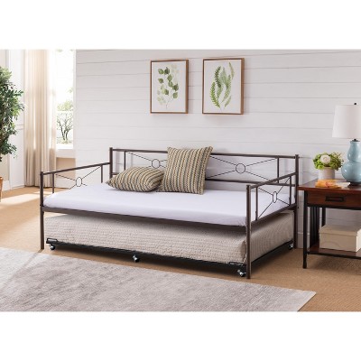 Black Twin Metal Roll Out Platform Trundle Bed Frame with Slats