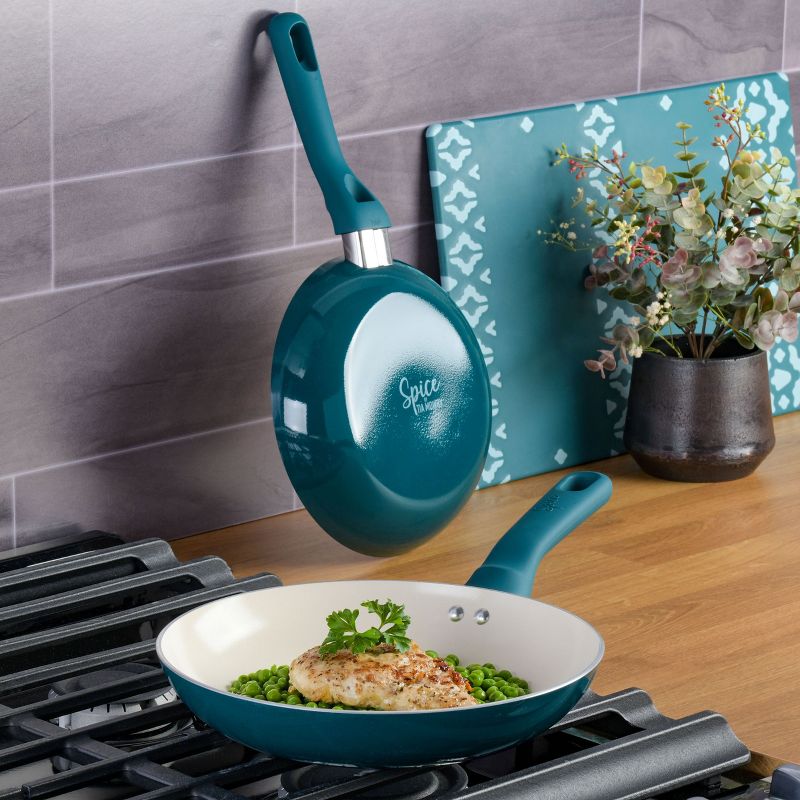 Spice by Tia Mowry Savory Saffron 2 Piece Ceramic Nonstick Aluminum Frying Pan Set in Teal, 5 of 8