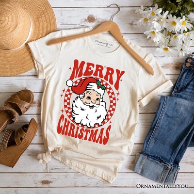 Merry Christmas Santa T‑Shirt, Retro Red Checkered Tee for Classic Holiday Season | OrnamentallyYou