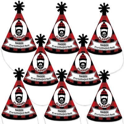 Big Dot of Happiness Lumberjack - Channel the Flannel - Mini Cone Buffalo Plaid Birthday Party Hats - Small Little Party Hats - Set of 8