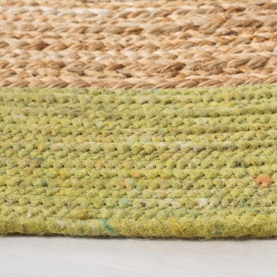Handmade Green and Natural Round Braided Wool Cotton Rug