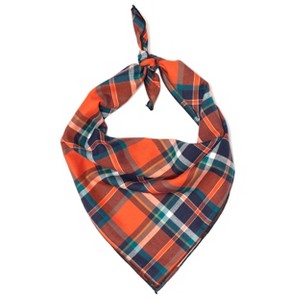 The Worthy Dog Orange and Navy Plaid Flannel Square Tie-On Bandana - 1 of 3