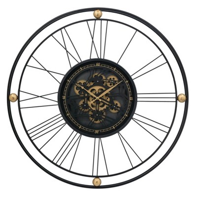 31.5" Gears Round Wall Clock Black/Gold - A&B Home