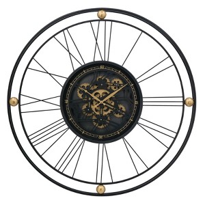 31.5" Gears Round Wall Clock Black/Gold - A&B Home - 1 of 4