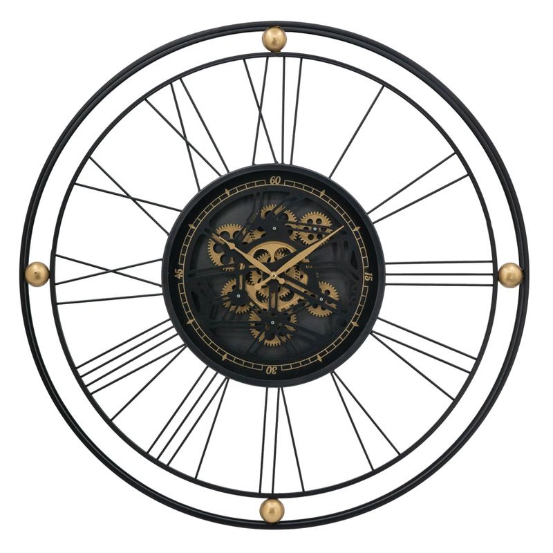31.5&#34; Gears Round Wall Clock Black/Gold - A&#38;B Home, 1 of 10