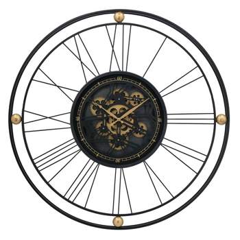 31.5" Gears Round Wall Clock Black/Gold - A&B Home