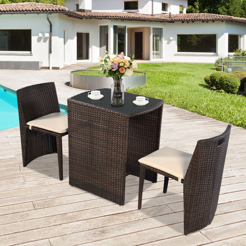 Costway 3 PCS Cushioned Outdoor Wicker Patio Set Garden Lawn Sofa Furniture Seat Brown No Assembly, 1 of 11