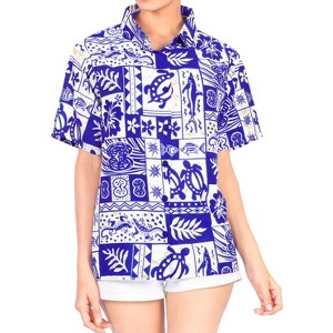 LA LEELA Women's Button Down Blouses Summer Beach Party Short Sleeve Colorful Blouses Button Up Dress Shirts Hawaiian Dresses for Women - 1 of 4