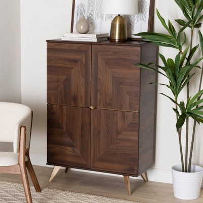 Mette Walnut Finished Wood Shoe Cabinet White - Baxton Studio : Target