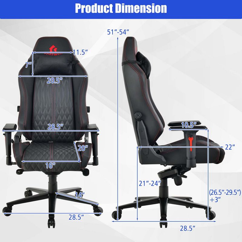 Costway Gaming Chair with Meta Base Class-4 Gas Lift 4D Armrest & Adjustable Lumbar Support, 3 of 11