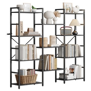 Large Triple Column 4-Tier Bookshelf - 11 Open Display Shelves, Adjustable Industrial Etagere Bookcase for Living Room, Bedroom, Home Office - 1 of 4