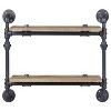 Vynxaria Oak and Sandy Black Rectangle 2-Tier Wall Shelf, Industrial Style - 2 of 4