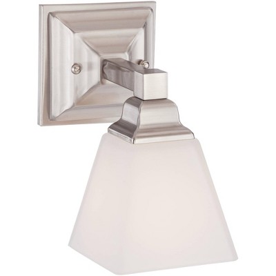 Regency Hill Wall Light Sconce Satin Nickel Hardwired 9" High Fixture Etched Opal Glass for Bedroom Bathroom Hallway