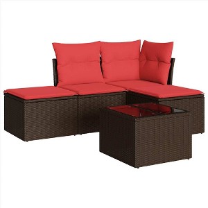 vidaXL 5 Piece Patio Sofa Set with Cushions Brown Poly Rattan - 1 of 4