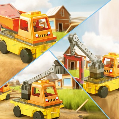 Yellow and Red Magnetic Crane and Dump Truck Set