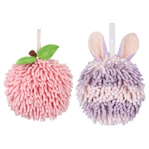 REGALWOVEN 2 Pcs Comfortable Soft Absorbent Chenille Ball Fuzzy Hand Towels - 1 of 4