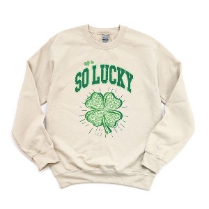 Simply Sage Market Women's Graphic Sweatshirt So Lucky Cheetah Shamrock - 1 of 3