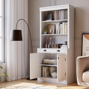 Garvee 71" 5-Tier Wooden Bookshelf - Storage Cabinet with Doors, Adjustable Shelves & Drawer, for Home Office/Living Room, White - 1 of 4