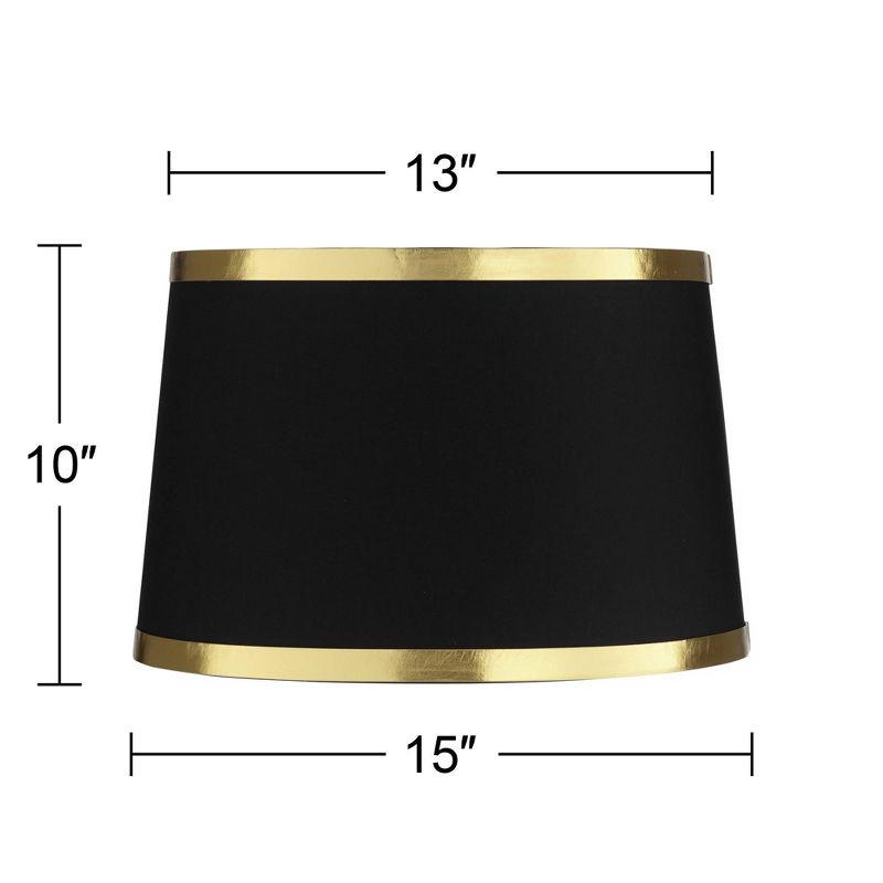 Springcrest Black and Gold Metallic Medium Drum Lamp Shade 13" Top x 15" Bottom x 10" High (Spider) Replacement with Harp and Finial, 6 of 7