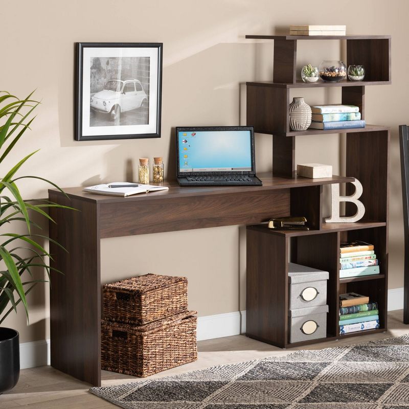 Foster Wood Storage Desk with Shelves Walnut/Brown - Baxton Studio, 6 of 10