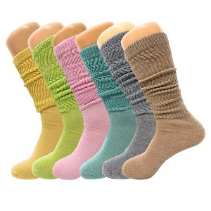 Women’s Slouch Socks 6 Pairs Cotton Scrunch Knee-High Shoe Size 5-10 - 1 of 4