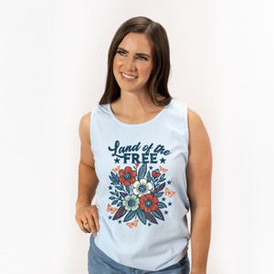 Simply Sage Market Distressed Land Of The Free Flowers Garment Dyed Tank - 1 of 3