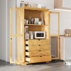 44.7'' Pine Pantry Cabinet with Glass Doors & 4 Drawers, Freestanding Kitchen Storage for Dining Living Room-3irtyhousy - 2 of 4