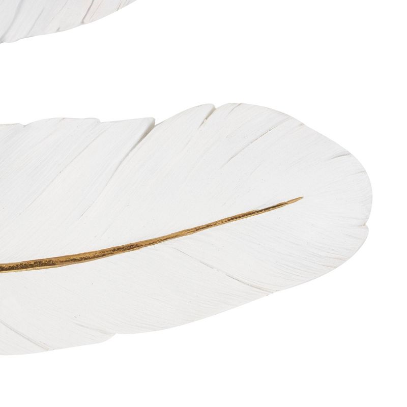 Olivia &#38; May Set of 2 Resin Bird Feather Wall Decors with Gold Foil Accent White, 4 of 9
