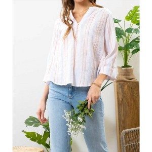 Women's Striped V-neck Top - Blu Pepper - 1 of 2