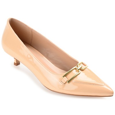 Journee Collection Womens Rumi Kitten Heel Loafer Pointed Toe Pumps Nude 10