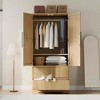 Bedroom Armoire Wardrobe Closet, Freestanding Large Wardrobe Armoire Cabinet with Glass Doors and 2 Drawers - 4 of 4
