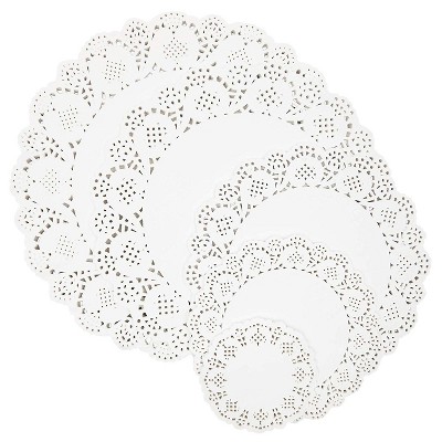 Juvale 250-Pack White Round Paper Lace Doilies for Art Craft Party Decor, Assorted Size