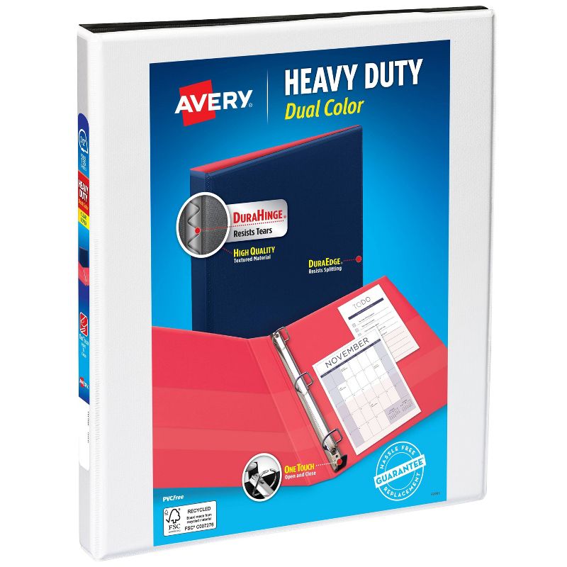 Avery 0.5&#34; D-Ring Binder Heavy Duty Dual View White/Black, 1 of 5